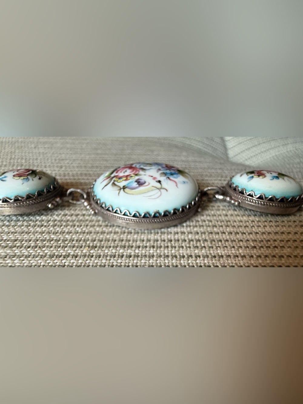 Finift Russian Handpainted Floral Ceramic & Silver tone vintage bracelet - Picture 10 of 13